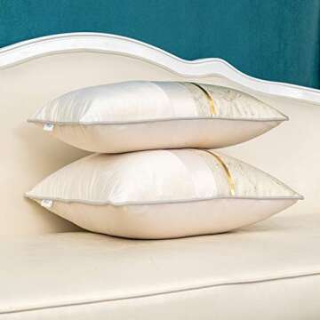 Alerfa 12 x 20 Inch Light Beige White Geometric Striped Gold Leather Patchwork Velvet Cushion Case Luxury Modern Lumbar Throw Pillow Cover Decorative Pillow for Couch Sofa Living Room Bedroom Car