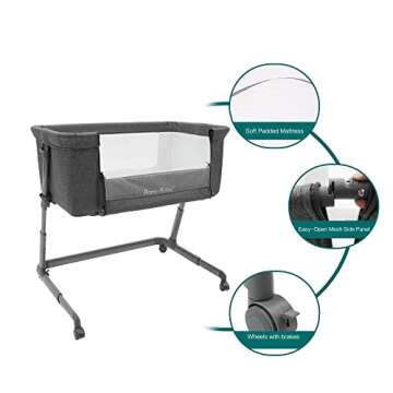 Pamo babe Baby Bassinet Bedside Sleeper for Newborn Bed Crib with Breathable Mesh Sides Co-Sleeping Bedside Crib for Infant Breastfeeding with Height-Adjustable and Wheels, Z-Type Stable Frame