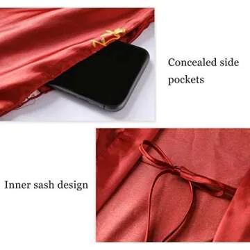 PRODESIGN Long Kimono Robe Satin Sleepwear Blouse Bathrobe Nightgown Silky Crane Kimono Cardigan Robe