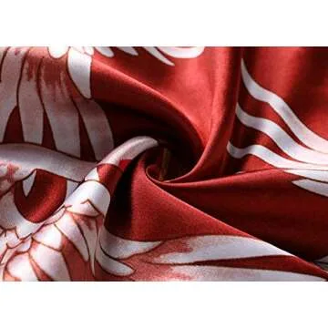 PRODESIGN Long Kimono Robe Satin Sleepwear Blouse Bathrobe Nightgown Silky Crane Kimono Cardigan Robe