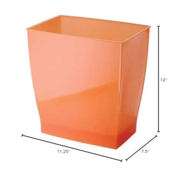 iDesign 64780 Spa Rectangular Trash, Waste Basket Garbage Can for Bathroom, Bedroom, Home Office, Dorm, College, 2.5 Gallon, Tango