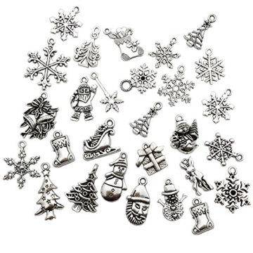 75 pcs Mixed Craft Supplies Christmas Tree Snowflakes Deer Bell Stocking Charms Pendants for Craftin...