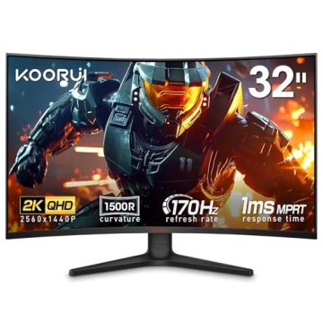KOORUI 32" Curved Gaming Monitor - QHD 2K, 170Hz, 1ms, HDR10