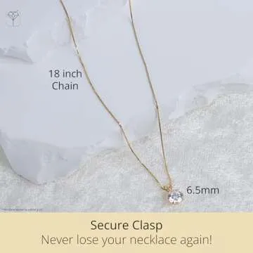 Elegant 14k Gold 6.5mm Cubic Zirconia Pendant Necklace