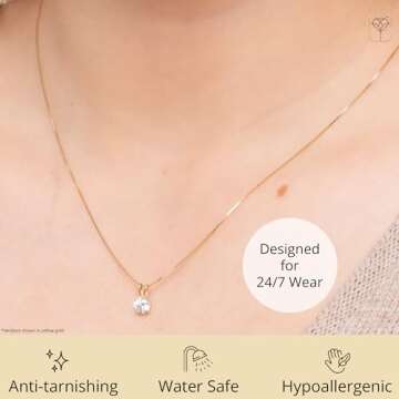 Elegant 14k Gold 6.5mm Cubic Zirconia Pendant Necklace