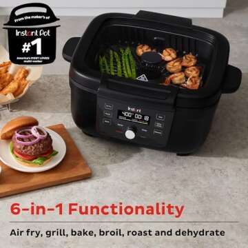 Instant Pot 6-in-1 Air Fryer and Indoor Grill with Bake, Roast Reheat & Dehydrate, From the Makers o...
