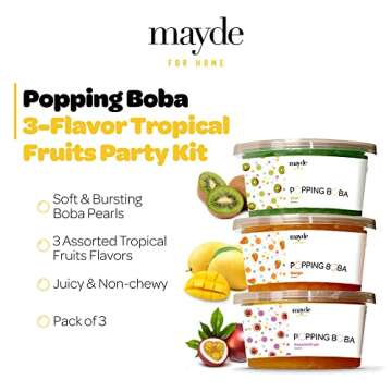 Mayde 3-Flavor Popping Boba Pearls Tropical Fruits Party Kit - Kiwi, Mango,Passionfruit (3-Pack, 490...