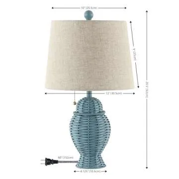 JONATHAN Y JYL4041B-SET2 Margie Wicker 20.5" Bohemian Rustic Iron LED Table Lamp Farmhouse, Coastal, Traditional, Living Room, Dining Room, Bedroom, Blue (Set of 2)