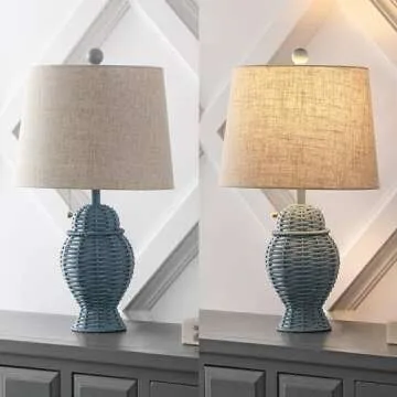 JONATHAN Y JYL4041B-SET2 Margie Wicker 20.5" Bohemian Rustic Iron LED Table Lamp Farmhouse, Coastal, Traditional, Living Room, Dining Room, Bedroom, Blue (Set of 2)