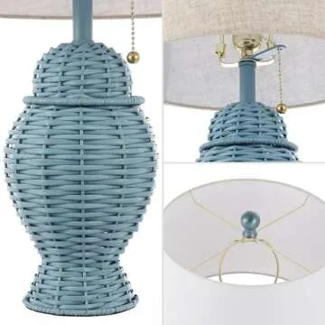 JONATHAN Y JYL4041B-SET2 Margie Wicker 20.5" Bohemian Rustic Iron LED Table Lamp Farmhouse, Coastal, Traditional, Living Room, Dining Room, Bedroom, Blue (Set of 2)