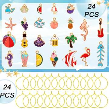 SANNIX 24pcs Wine Glass Charms, Wine Charms for Stem Glasses Wine Glass Identifier Charms Funny Wine Glass Tags for Summer Christmas Wine Tasting Party Decorations