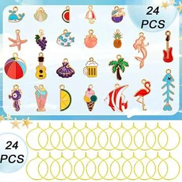 SANNIX 24pcs Wine Glass Charms, Wine Charms for Stem Glasses Wine Glass Identifier Charms Funny Wine Glass Tags for Summer Christmas Wine Tasting Party Decorations