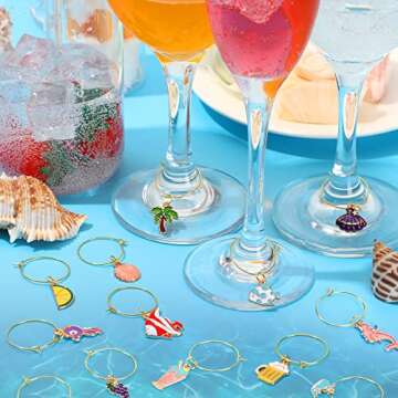 SANNIX 24pcs Wine Glass Charms, Wine Charms for Stem Glasses Wine Glass Identifier Charms Funny Wine Glass Tags for Summer Christmas Wine Tasting Party Decorations