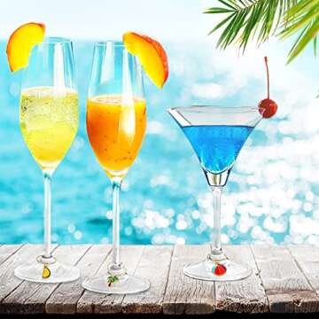 SANNIX 24pcs Wine Glass Charms, Wine Charms for Stem Glasses Wine Glass Identifier Charms Funny Wine Glass Tags for Summer Christmas Wine Tasting Party Decorations