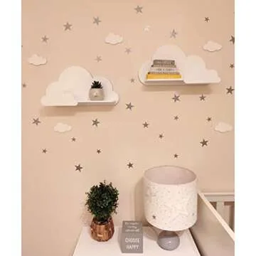 Happy Woody Set of 2 Cloud Wall Shelves for Nursery/Wooden Floating Shelf/Baby Room Decor/Nursery Ro...