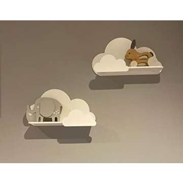 Happy Woody Set of 2 Cloud Wall Shelves for Nursery/Wooden Floating Shelf/Baby Room Decor/Nursery Room Decoration/Kids Room Wall Decor/Gift Set (White)