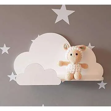 Happy Woody Set of 2 Cloud Wall Shelves for Nursery/Wooden Floating Shelf/Baby Room Decor/Nursery Room Decoration/Kids Room Wall Decor/Gift Set (White)