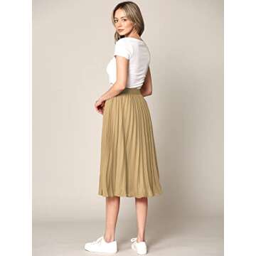 Elegant High Elastic Waist Pleated Midi Skirt for Women