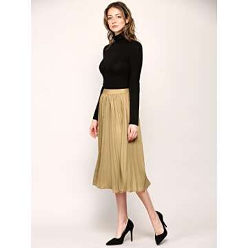 Elegant High Elastic Waist Pleated Midi Skirt for Women