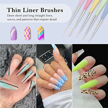 TEOYALL Double Ended Nail Art Brushes, 5 PCS Nail Design Painting Tools including Nail Fine Liner Brushes and Nail Dotting Pens