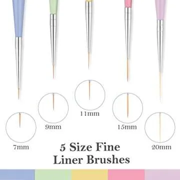 TEOYALL Double Ended Nail Art Brushes, 5 PCS Nail Design Painting Tools including Nail Fine Liner Brushes and Nail Dotting Pens