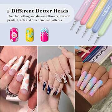 TEOYALL Double Ended Nail Art Brushes, 5 PCS Nail Design Painting Tools including Nail Fine Liner Brushes and Nail Dotting Pens