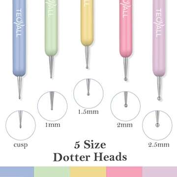 TEOYALL Double Ended Nail Art Brushes, 5 PCS Nail Design Painting Tools including Nail Fine Liner Brushes and Nail Dotting Pens
