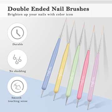 TEOYALL Double Ended Nail Art Brushes, 5 PCS Nail Design Painting Tools including Nail Fine Liner Brushes and Nail Dotting Pens