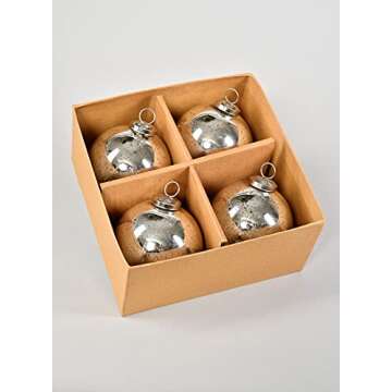 Serene Spaces Living Set of 4 Antique Silver Mercury Glass Balls, Ornaments for Holiday Décor, Measures 4" Diameter