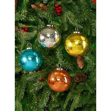 Serene Spaces Living Set of 4 Antique Silver Mercury Glass Balls, Ornaments for Holiday Décor, Measures 4" Diameter