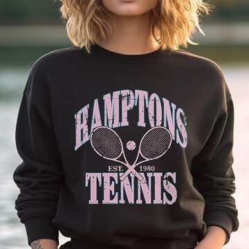 Hamptons Tennis Est 1980 Sweatshirt - Hamptons Tennis Sweatshirt, Tennis Sweatshirts for Women S Light Blue