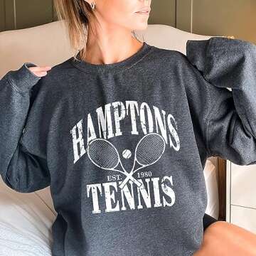 Hamptons Tennis Est 1980 Sweatshirt - Hamptons Tennis Sweatshirt, Tennis Sweatshirts for Women S Light Blue