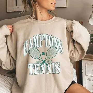 Hamptons Tennis Est 1980 Sweatshirt - Hamptons Tennis Sweatshirt, Tennis Sweatshirts for Women S Light Blue