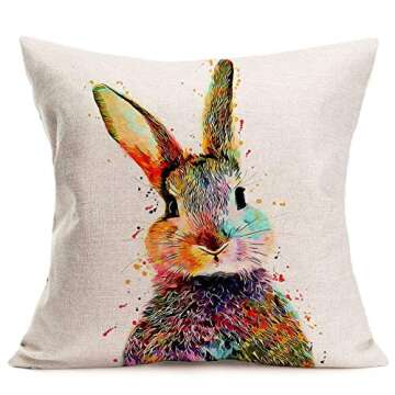 Aremazing Watercolor Bunny Rabbit Throw Pillow Covers Set of 2 Lovely Animal Pattern Bunny Feed Cotton Linen Home Decorative Cushion Cover Pillow Case Square Pillowcase 18 x 18 Inches (Rabbit)