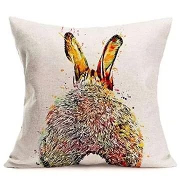 Aremazing Watercolor Bunny Rabbit Throw Pillow Covers Set of 2 Lovely Animal Pattern Bunny Feed Cotton Linen Home Decorative Cushion Cover Pillow Case Square Pillowcase 18 x 18 Inches (Rabbit)