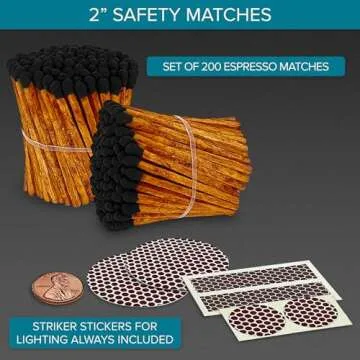 Thankful Greetings Brown Stick Black Tip Decorative Matches | 200+ Artisan 2” Safety Espresso Styl...