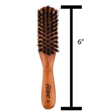 Evolve 100% Boar Bristle Hair Brush, Best Brush for Pocket / Purse / Travel Size, Distribute Natural Oil & Stimulate Scalp, Medium Firmness, Great for Beards