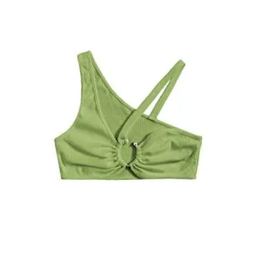 Remidoo Women's Sexy Sleeveless One Shoulder Crop Top O Ring Strappy Cutout Cami Tank Tops LightGreen Small