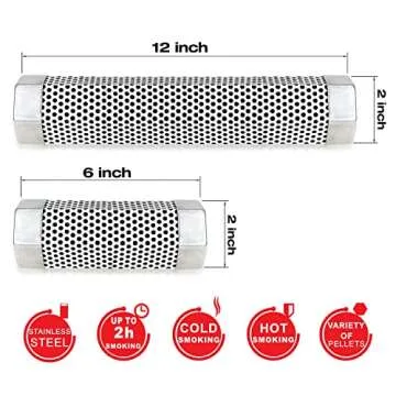 Kampfit Pellet Smoker Tube 6 Inches - Stainless Steel Perforated Wood Pellet Tube Smoker - for All Electric, Gas, Charcoal Grill or Smoker, Hot or Cold Smoking