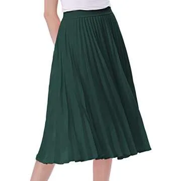 Casual Pleated Midi Skirt for T-Shirt Top Dark Green Size XL KK659-23
