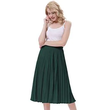 Casual Pleated Midi Skirt for T-Shirt Top Dark Green Size XL KK659-23