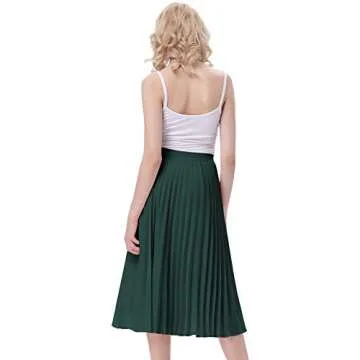 Casual Pleated Midi Skirt for T-Shirt Top Dark Green Size XL KK659-23