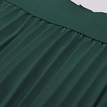 Casual Pleated Midi Skirt for T-Shirt Top Dark Green Size XL KK659-23