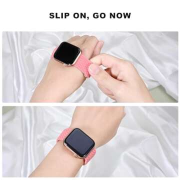 OMECKY Stretchy Braided Solo Loop Compatible with Apple Watch Band Series 9 8 7 6 5 4 3 38/40/41mm for Women Men, Cute Nylon Elastic Sport Strap for iWatch SE 1/2, XS Starlight
