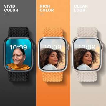 OMECKY Stretchy Braided Solo Loop Compatible with Apple Watch Band Series 9 8 7 6 5 4 3 38/40/41mm for Women Men, Cute Nylon Elastic Sport Strap for iWatch SE 1/2, XS Starlight