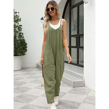 Trendy Queen Jumpsuits for Women Casual Summer Onesie Rompers Sleeveless Loose Baggy Overalls Jumpers, ArmyGreen, S
