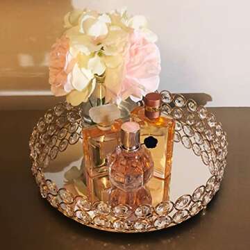 LINDLEMANN Crystal Decorative Tray Metal Mirrored Perfume Cosmetic Organizer Jewelry Trinket Display...