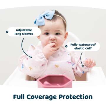 Tiny Twinkle Mess Proof Baby Bib, Cute Full Sleeve Bib Outfit, Waterproof Bibs for Toddlers, Machine Washable, Tug Proof Closure, Baby Smock for Eating, Long Sleeved (Rose, Large 2-4 Years)