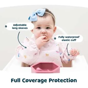 Tiny Twinkle Mess Proof Baby Bib, Cute Full Sleeve Bib Outfit, Waterproof Bibs for Toddlers, Machine Washable, Tug Proof Closure, Baby Smock for Eating, Long Sleeved (Rose, Large 2-4 Years)