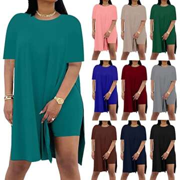 AXOSY Women Plus Size 2 Piece Outfits Short Sleeve Tunic Tops and Skinny Biker Shorts Sets Tracksuit...